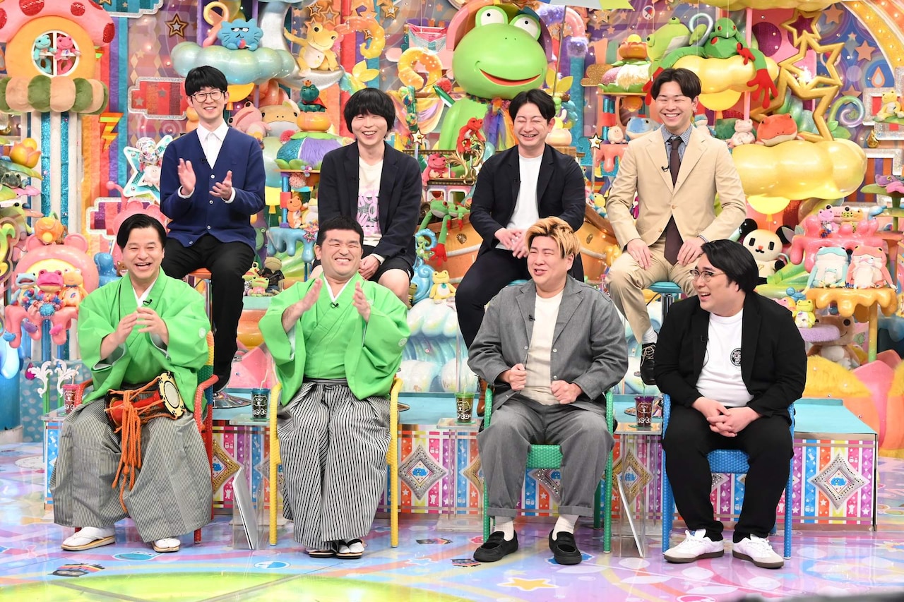 「アメトーークCLUB」に「M-1ラストイヤー芸人」として出演する（前列左から）すゑひろがりず、ビスケットブラザーズ、（後列左から）カラタチ、ダンビラムーチョ