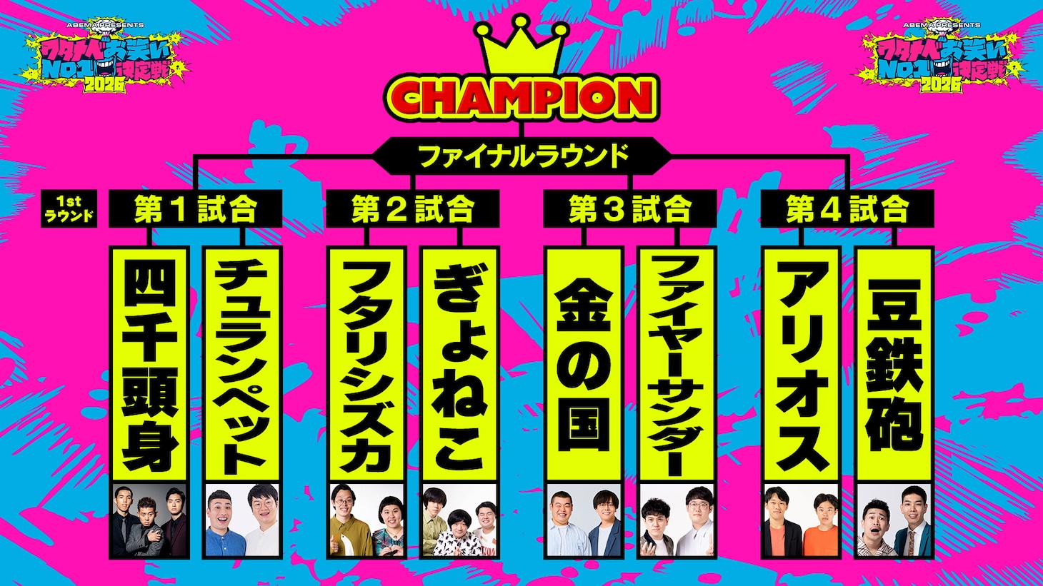 「ワタナベお笑いNo.1決定戦2026」対戦カード