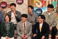 前列左から、エルフはる、オズワルド、後列左から、ロングコートダディ兎、ウエストランド井口、ずん飯尾