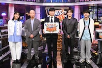 左から竹内由恵、バイきんぐ小峠、劇団ひとり、那須雄登、ダウ90000蓮見