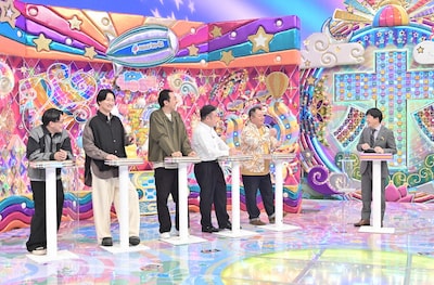 左から、オズワルド伊藤、相席スタート山添、アンガールズ田中、アンタッチャブル山崎、ブラックマヨネーズ小杉、蛍原徹