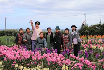 南房総市の花農家の女性たちとバナナマン日村、森田茉里恵（NHKアナウンサー）
