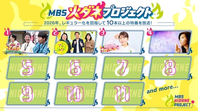 「MBS火ダネプロジェクト」で放送される4番組。さらば青春の光×西村拓哉（関西ジュニア）、ブラックマヨネーズ吉田×紅しょうが、渋谷凪咲×スポーツ