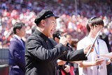 試合前の選手紹介アナウンスを担当したハナコ岡部 ©テレビ新広島