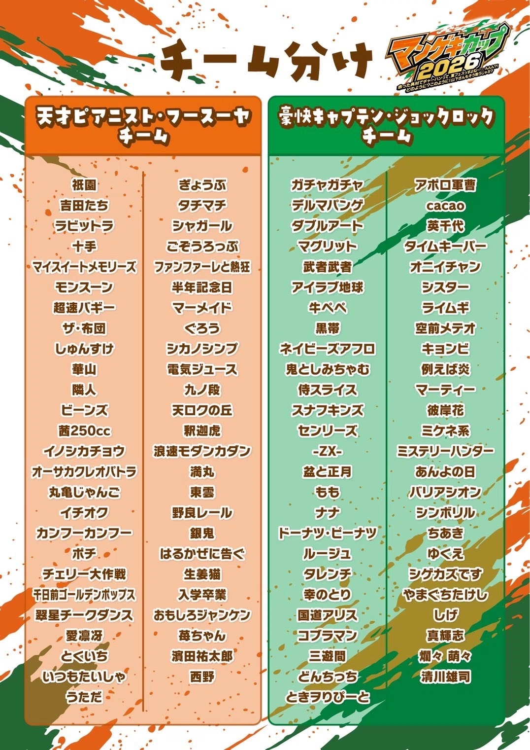 マンゲキカップ2026」チーム分け [画像ギャラリー 10/13] - お笑いナタリー