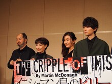 「イニシュマン島のビリー」会見より。左から森新太郎、江波杏子、鈴木杏、古川雄輝。