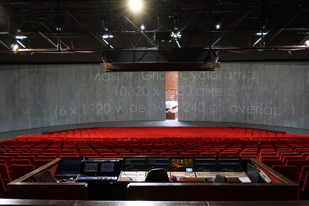 360°シアター StageAround TOKYOの客席の周りを囲む前面スクリーン。