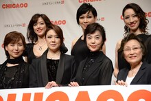 「ブロードウェイミュージカル『シカゴ』宝塚歌劇OGバージョン」制作発表記者会見の様子。上段左から大和悠河、湖月わたる、水夏希。下段左から杜けあき、姿月あさと、峰さを理、初風諄。