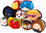 マーベル TSUM TSUM（Sサイズ）。上段左からアイアンマン、キャプテン・アメリカ。中段左からブラックパンサー、アントマン、ホークアイ。下段左からウォーマシン、ヴィジョン、ファルコン、ウィンター・ソルジャー。※上段2つは発売済み