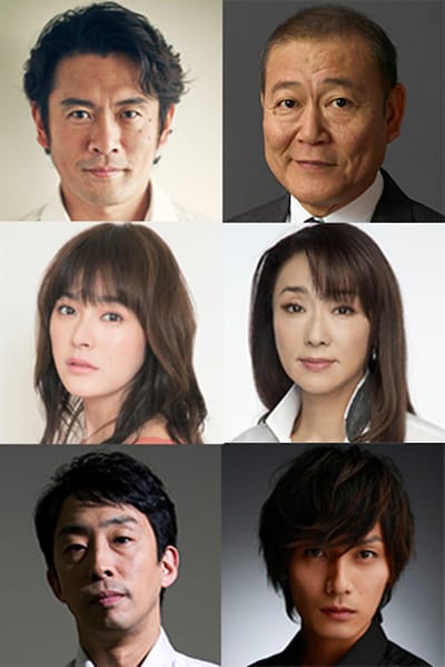 「ハムレット」出演者。上段左から内野聖陽、國村隼、中段左から貫地谷しほり、浅野ゆう子、下段左から北村有起哉、加藤和樹。