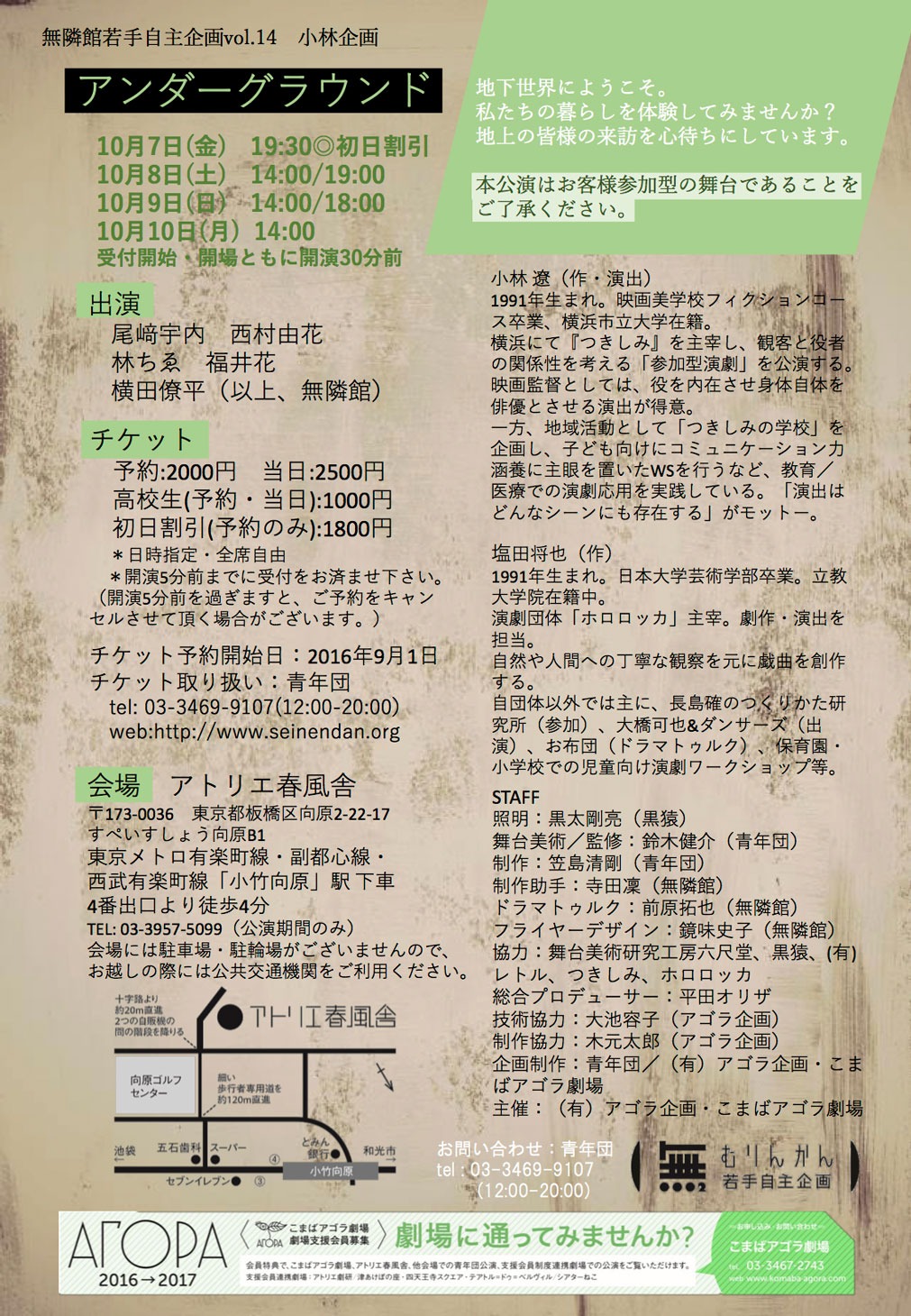 無隣館若手自主企画vol.14 小林企画「アンダーグラウンド」チラシ裏
