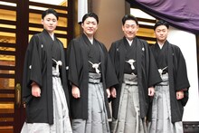 「吉例顔見世大歌舞伎」挨拶より。左から中村歌之助、中村橋之助、中村芝翫、中村福之助。