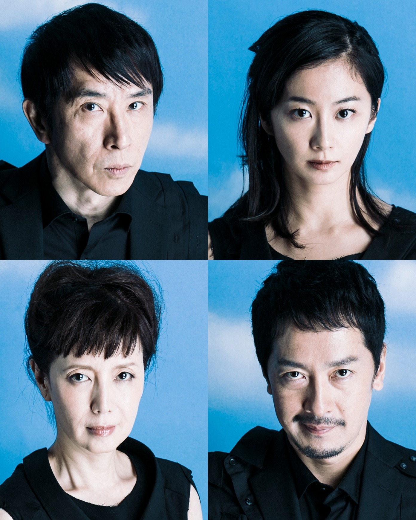 「不信～彼女が嘘をつく理由」キャスト。上段左から段田安則、優香、下段左から戸田恵子、栗原英雄。
