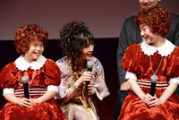 丸美屋食品ミュージカル「アニー」制作発表会見の様子。左から野村里桜、マルシア、会百花。