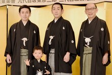 「團菊祭五月大歌舞伎」記者発表より。左から坂東亀寿、坂東侑汰、坂東亀三郎、坂東彦三郎。