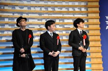 優秀演出家賞の受賞者。左から千葉哲也、原田諒、藤田俊太郎。