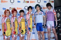 左から鏑木一差役の江口祐貴、鳴子章吉役の百瀬朔、小野田坂道役の醍醐虎汰朗、今泉俊輔役の和田雅成、銅橋正清役の兼崎健太郎、御堂筋翔役の林野健志。