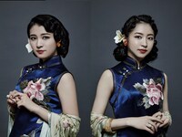 cube 20th. presents 音楽劇「魔都夜曲」より、左から李香蘭を演じる高嶋菜七、浜崎香帆。