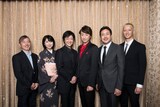 花形新派公演「黒蜥蜴」記者懇親会より。左から斎藤雅文、春本由香、河合雪之丞、喜多村緑郎、永島敏行、秋山真太郎。