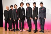 「MOJO」製作発表より、左から青木豪、尾上寛之、木村了、TAKAHIRO、波岡一喜、味方良介、横田龍儀。