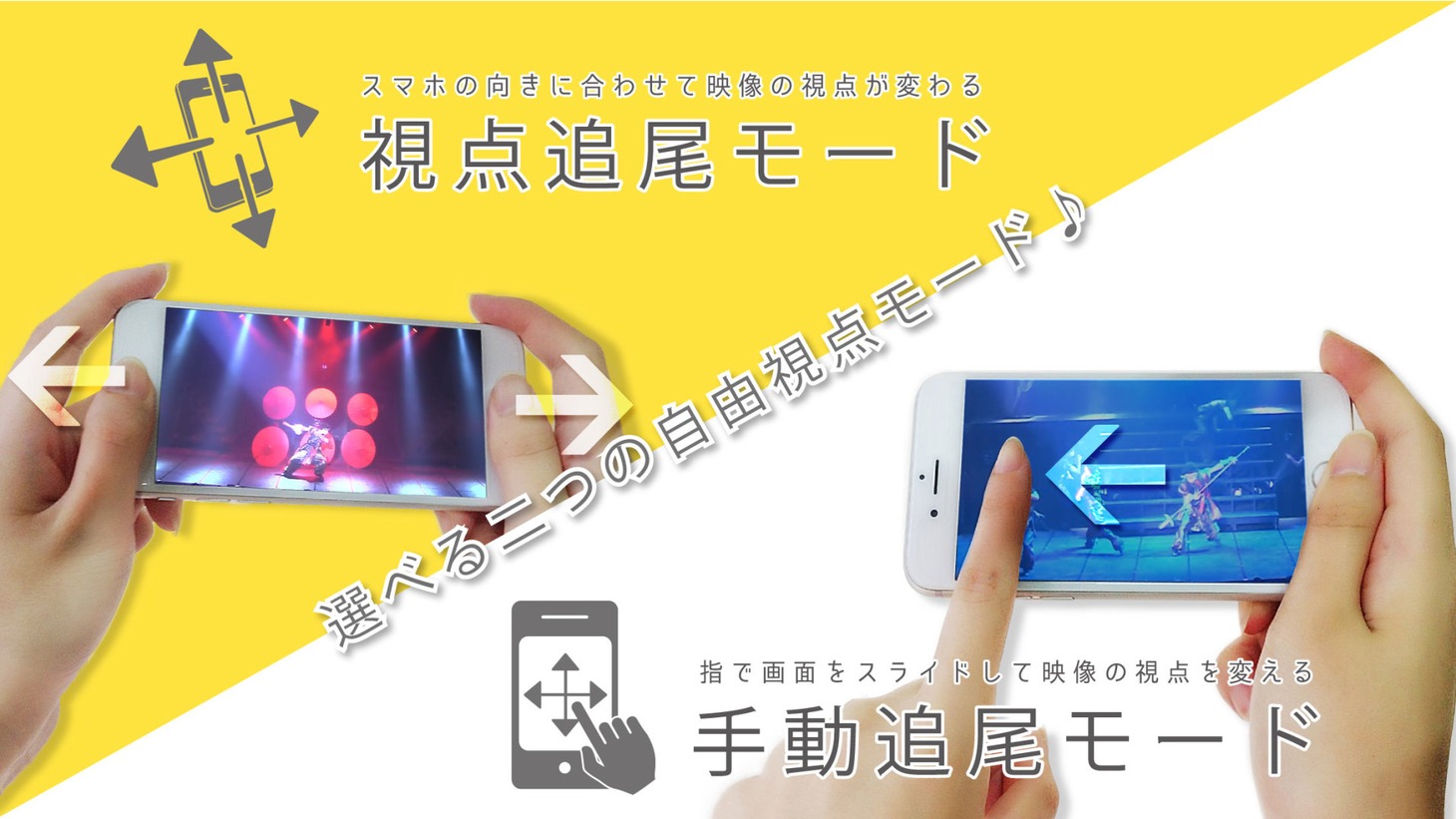 オンライン観劇サービス「観劇三昧」の新サービス「最前列観劇モード」は「視点追尾モード」と「手動追尾モード」の2つに対応。