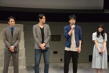 舞台「北斗の拳 ‐世紀末ザコ伝説‐」制作発表より。左から河合龍之介、寿里、磯貝龍虎、水希蒼（A応P）。