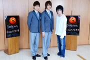 「デスノート THE MUSICAL」再演 囲み取材より。左から夜神月役の柿澤勇人、夜神月役の浦井健治、L役の小池徹平。