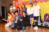 「ORIGINAL MUSICAL『THE CIRCUS!』―EPISODE1 The Core―」記者会見より。後列左から三井理陽、田野優花、蒼乃夕妃、菜々香、TETSUHARU。前列左から青柳塁斗、矢田悠祐、植原卓也、石坂勇。