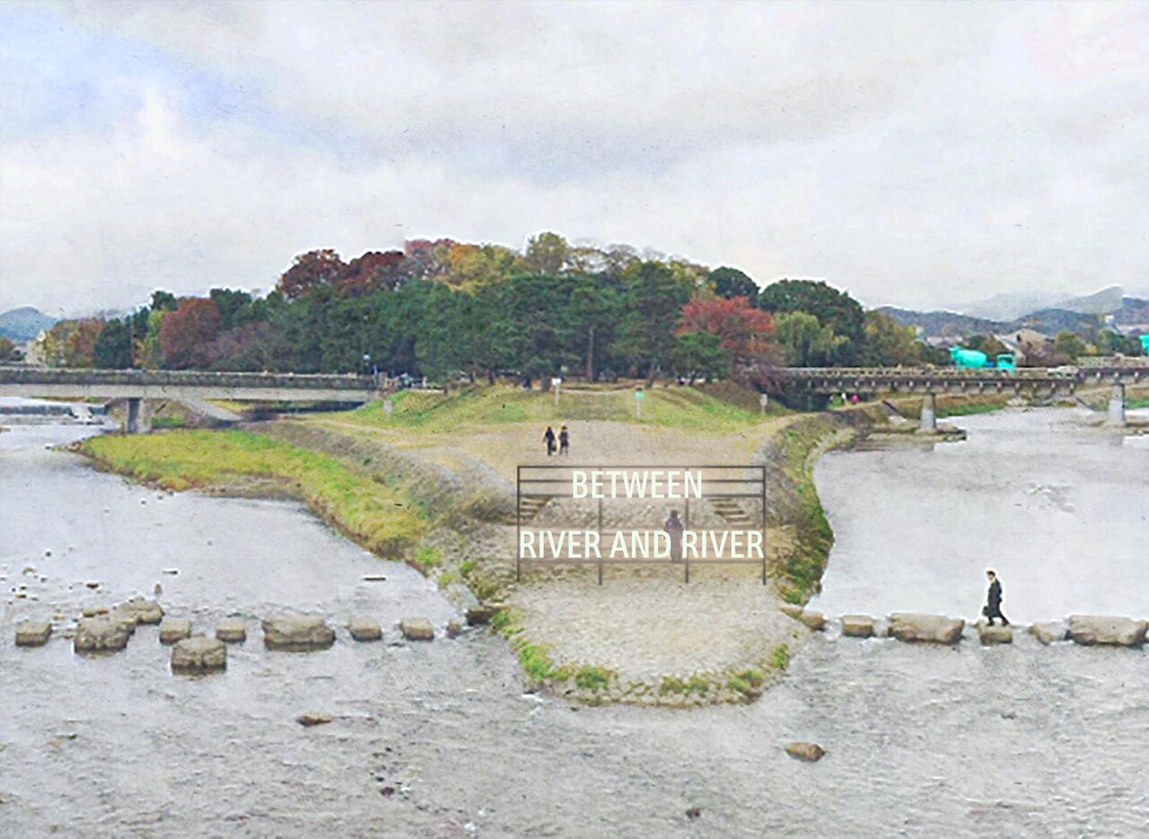 京都の風景にキャプションを設置、researchlight「何もある」