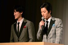 地球ゴージャスプロデュース公演Vol.15「ZEROTOPIA」製作発表より、左から植原卓也と水田航生。