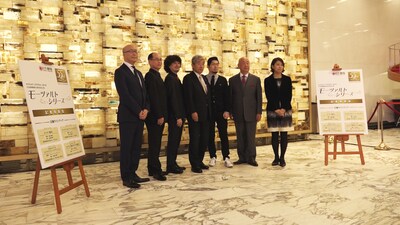 左からニッセイ文化振興財団理事長・武田嘉和、日生劇場前芸術参与・高島勲、日生劇場芸術参与・粟國淳、東京二期会理事長・中山欽吾、菅尾友、藤原歌劇団総監督・折江忠道、佐藤美晴。