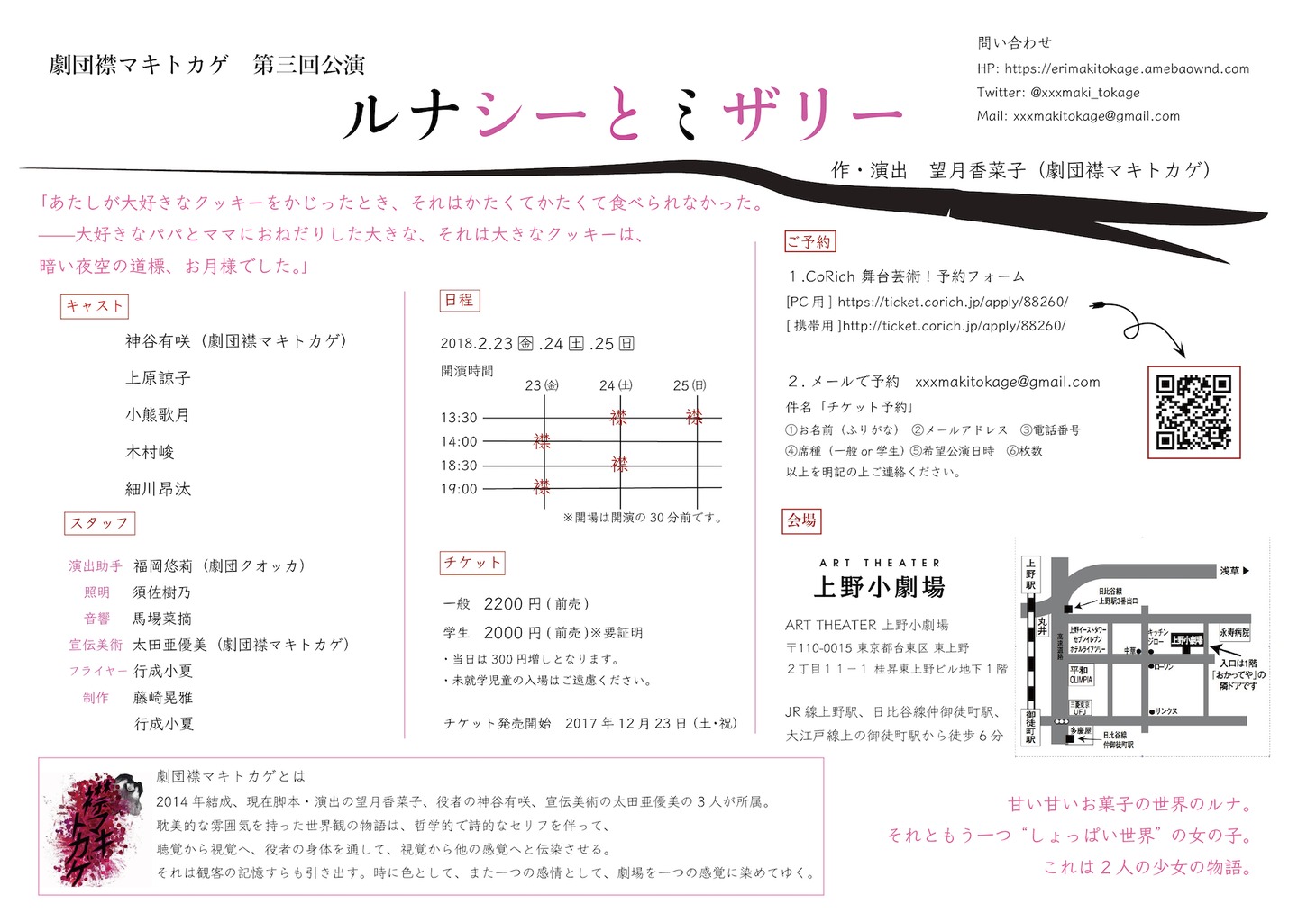 劇団襟マキトカゲ 第3回公演「ルナシーとミザリー」チラシ裏
