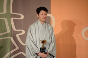 「KAWAII KABUKI～ハローキティ一座の桃太郎～」記者発表会より、市川笑三郎。