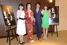 「怪人二十面相 ～黒蜥蜴 二の替わり～」囲み取材より。左から春本由香、河合雪之丞、喜多村緑郎、貴城けい。