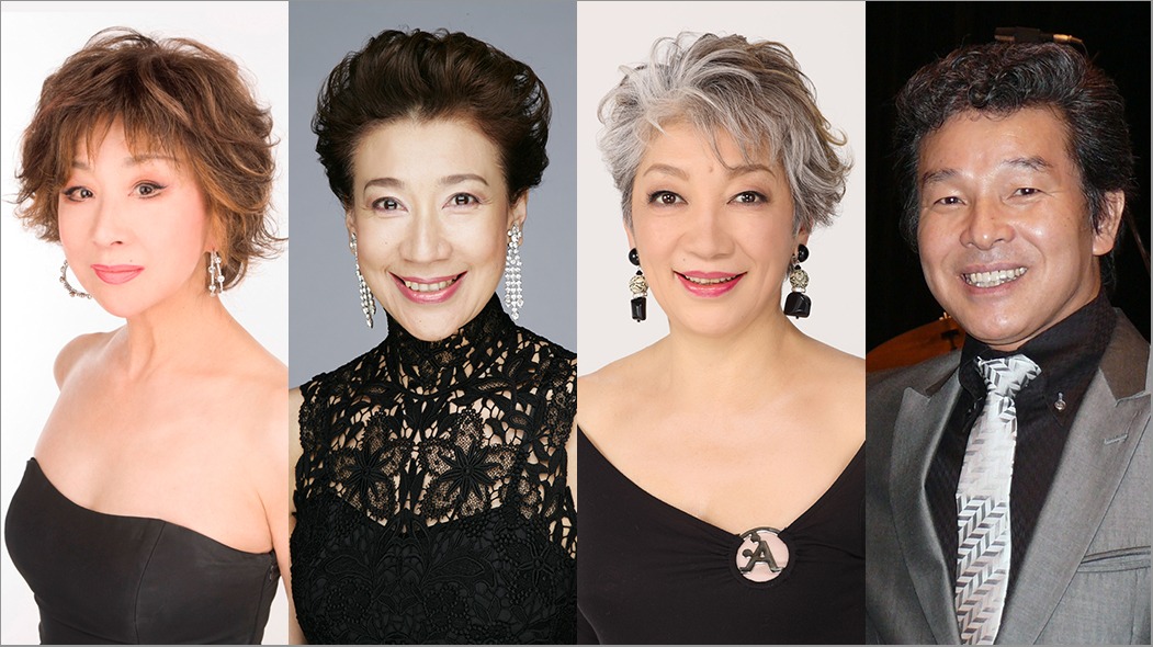 「The レビュー『カーテンコールをもう一度！』2018」出演者。左から金井克子、前田美波里、中尾ミエ、尾藤イサオ。