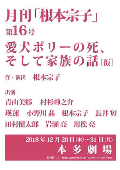 月刊「根本宗子」第16号「愛犬ポリーの死、そして家族の話（仮）」仮チラシ