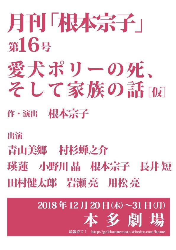 月刊「根本宗子」第16号「愛犬ポリーの死、そして家族の話(仮)」仮チラシ