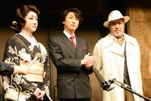 左から河合雪之丞、喜多村緑郎、今井清隆。