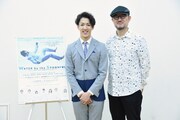 PARCO PRODUCE「『ウォーター・バイ・ザ・スプーンフル』～スプーン一杯の水、それは一歩を踏み出すための人生のレシピ～」記者懇親会より、左から尾上右近、G2。