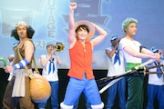 「ワンピース音宴 イーストブルー編」制作発表記者会見より。左から森良平演じるウソップ、松浦司演じるルフィ、福地教光演じるゾロ。