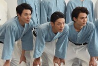 「舞台『野球』飛行機雲のホームラン～Homerun of Contrail」記者会見より、左から内藤大希、安西慎太郎、松田凌。