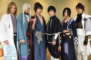 左から真田信幸役の寿里、伊達政宗役の小坂涼太郎、真田幸村役の伊万里有、霧隠才蔵役の中村優一、海野六郎 / 七隈役の宮城紘大、服部半蔵役の遊馬晃祐。