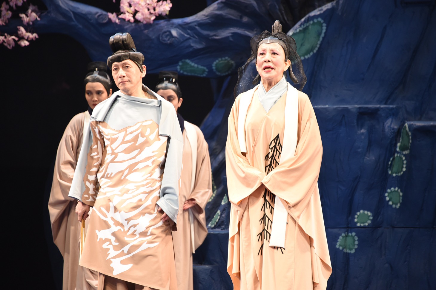 NODA・MAP 第22回公演「贋作 桜の森の満開の下」より。左から野田秀樹演じるヒダの王、銀粉蝶演じるアナマロ。