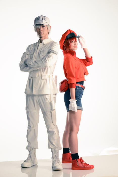 左から和田雅成扮する白血球（好中球）、七木奏音扮する赤血球。