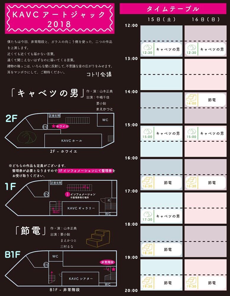 「KAVCアートジャック2018」コトリ会議のタイムテーブル。