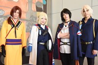 舞台「ニル・アドミラリの天秤」の出演者。左から汀紫鶴役の健人、星川翡翠役の星元裕月、尾崎隼人役の杉江大志、鴻上滉役の仲田博喜。