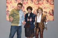 ミュージカル「サムシング・ロッテン！」囲み取材より、左から福田雄一、中川晃教、西川貴教。