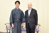現代能「『陰陽師 安倍晴明』～晴明 隠された謎…～」取材会より。左から野村萬斎、梅若実玄祥。