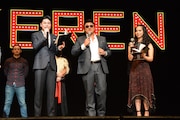 「KEREN」制作発表記者会見より。左から吉村崇(平成ノブシコブシ)、ペリー・キー、ロバータ。