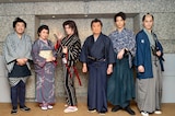 舞台「赤と黒 サムライ・魂」出演者。左から堤下敦、小川菜摘、京本政樹、里見浩太朗、越岡裕貴、福士申樹。（撮影：曳野若菜）